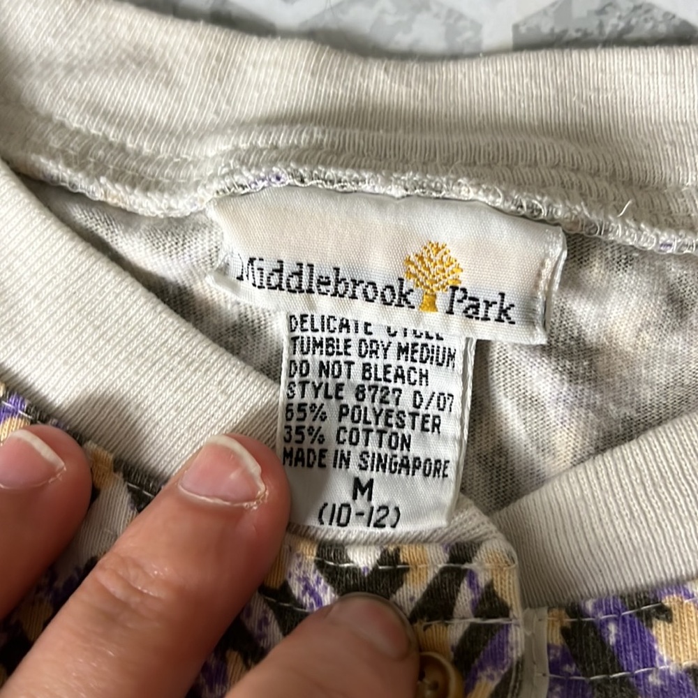 Middlebrook Park Medium Purple Patterned Short Sleeve Half Button Up Top - Picture 5 of 5